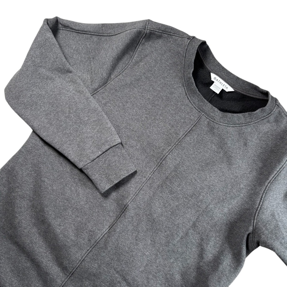 Athleta Retroplush Crewneck Sweatshirt M Gray‎ Heather Fleece Boxy athletic Cozy